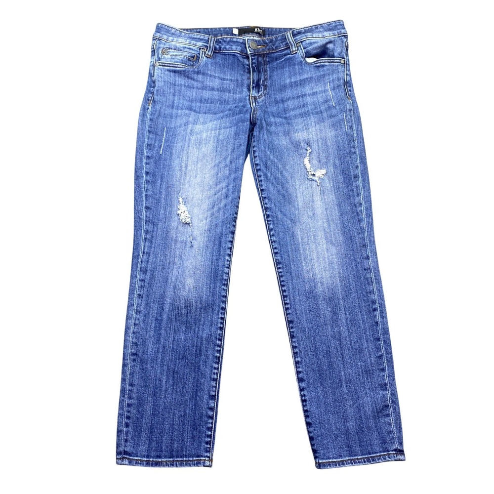 Kut from the Kloth Catherine Ankle Straight Leg Distressed Blue Jeans Size 10